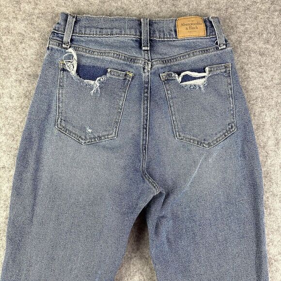 Abercrombie Fitch Mom Jeans Womens 25/0 Blue Medium Wash Destroyed Relaxed Denim - Picture 7 of 16